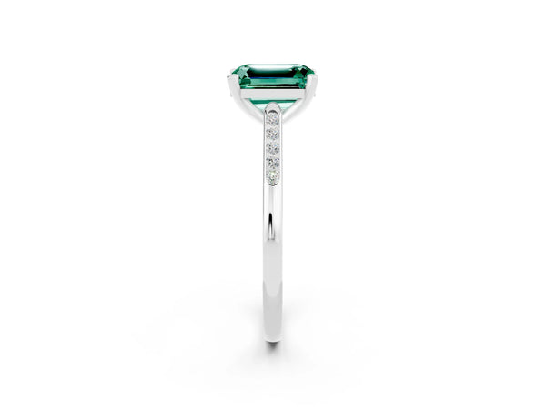 Platinum Emerald Cut Green Sapphire Solitaire Ring with Channel Set Round  Band and Prong Setting