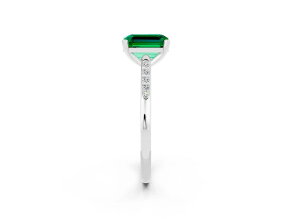 White gold Emerald Cut Emerald Solitaire Ring with Channel Set Round  Band and Prong Setting