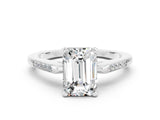 White gold Emerald Cut Cut Channel Set Solitaire Engagement Ring with Four-Prong Setting