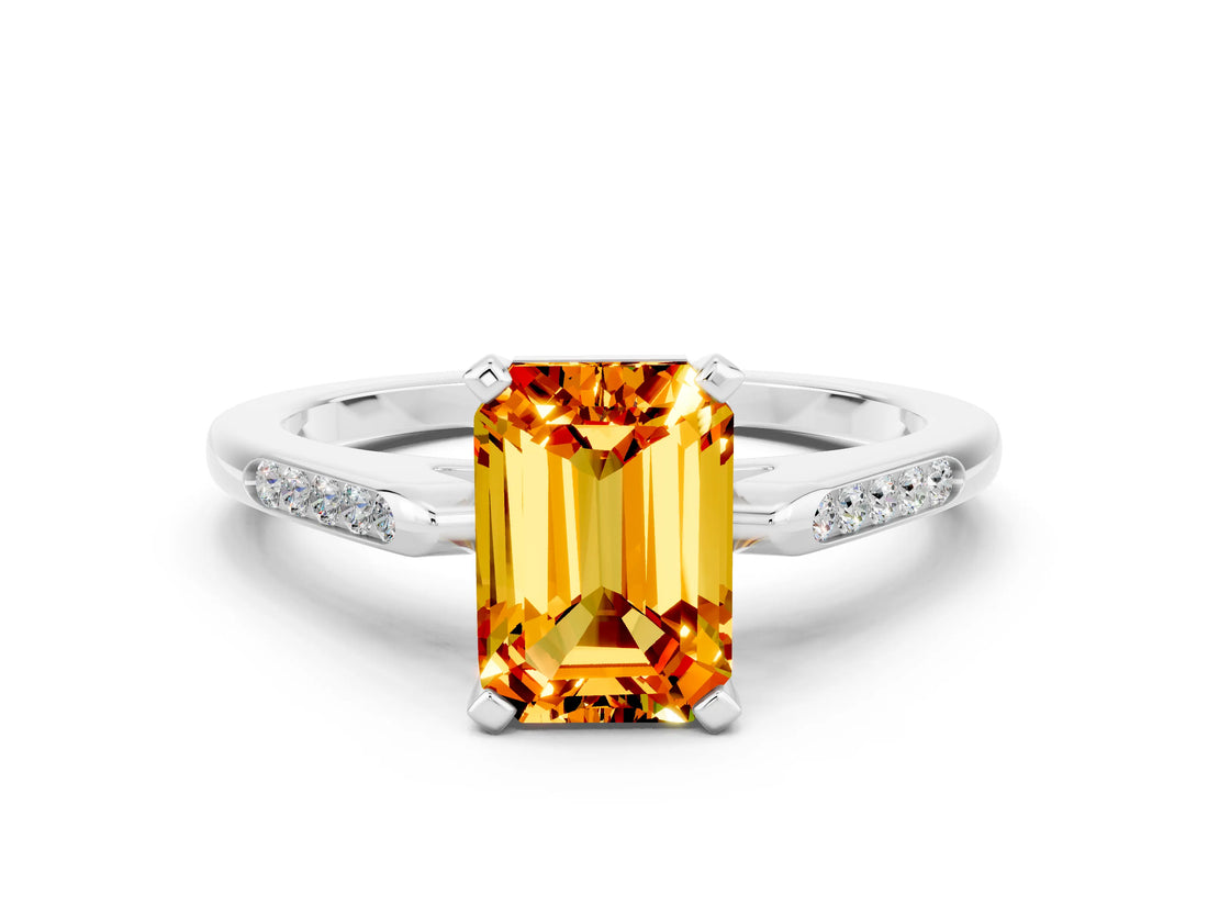 White gold Emerald Cut Cut Channel Set Solitaire Engagement Ring with Four-Prong Setting