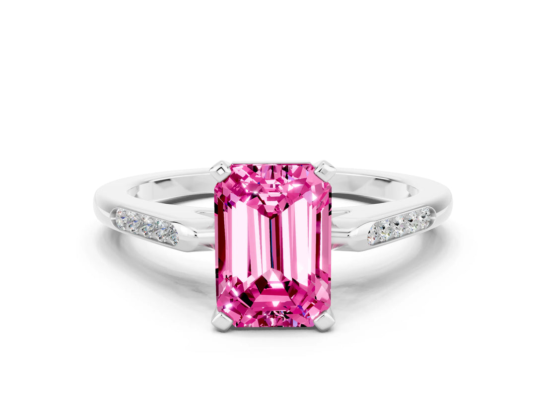 White gold Emerald Cut Cut Channel Set Solitaire Engagement Ring with Four-Prong Setting_6