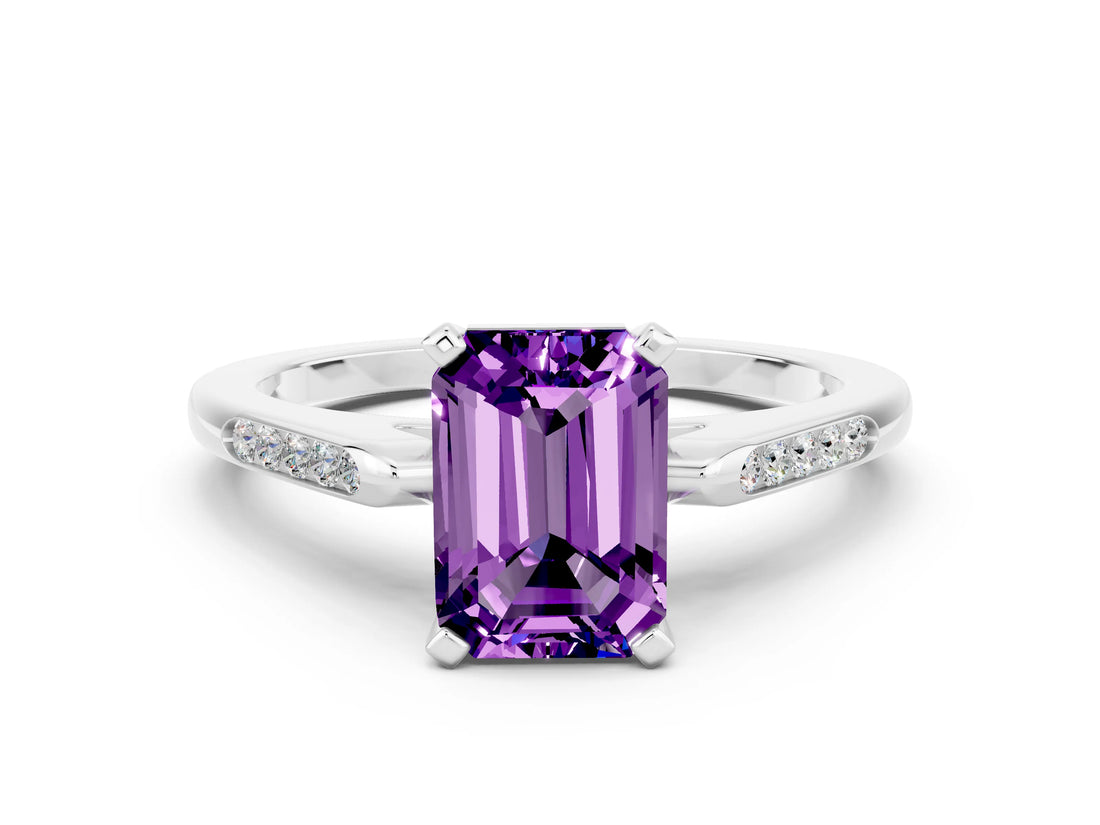 White gold Emerald Cut Cut Channel Set Solitaire Engagement Ring with Four-Prong Setting_7