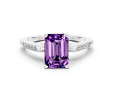 White gold Emerald Cut Cut Channel Set Solitaire Engagement Ring with Four-Prong Setting