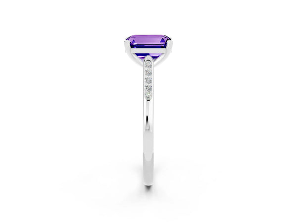 White gold Emerald Cut Tanzanite Solitaire Ring with Channel Set Round  Band and Prong Setting