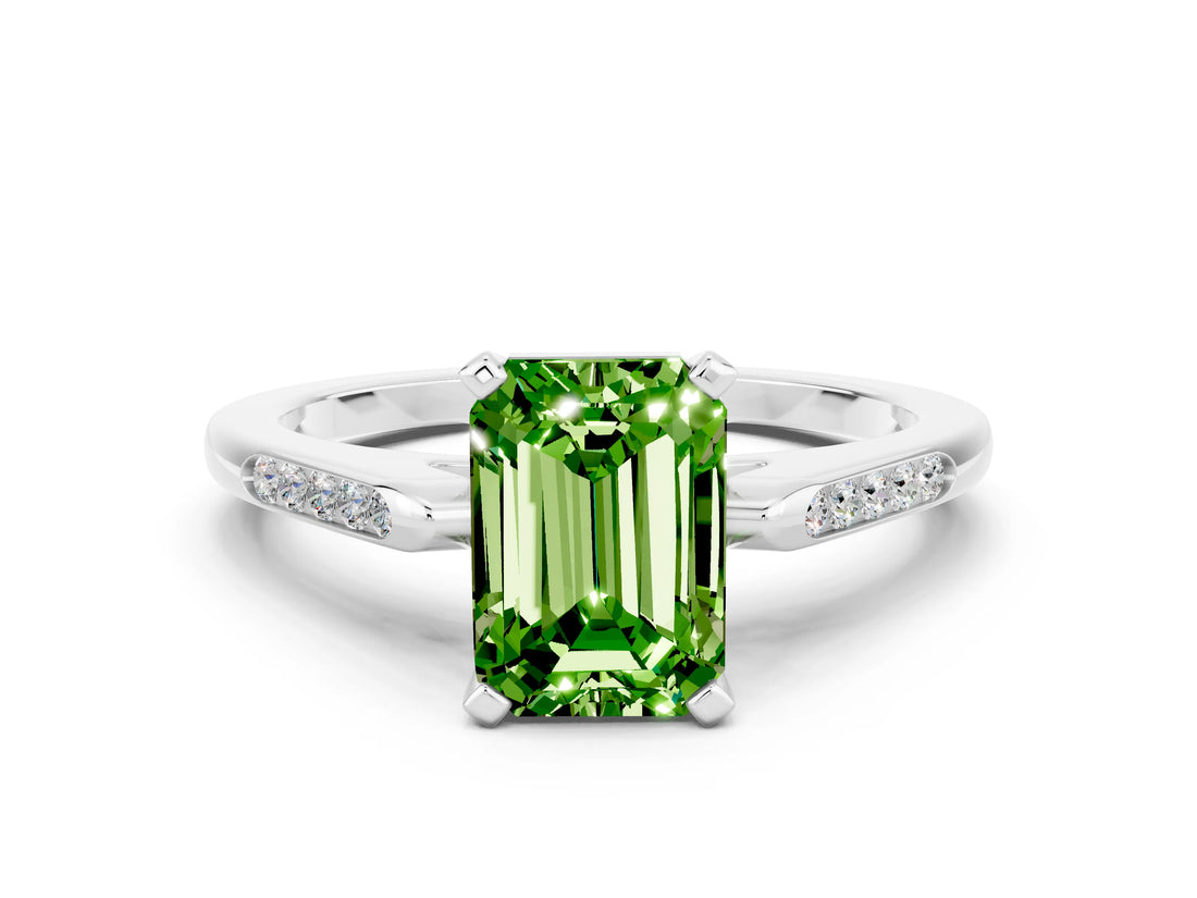 White gold Emerald Cut Cut Channel Set Solitaire Engagement Ring with Four-Prong Setting
