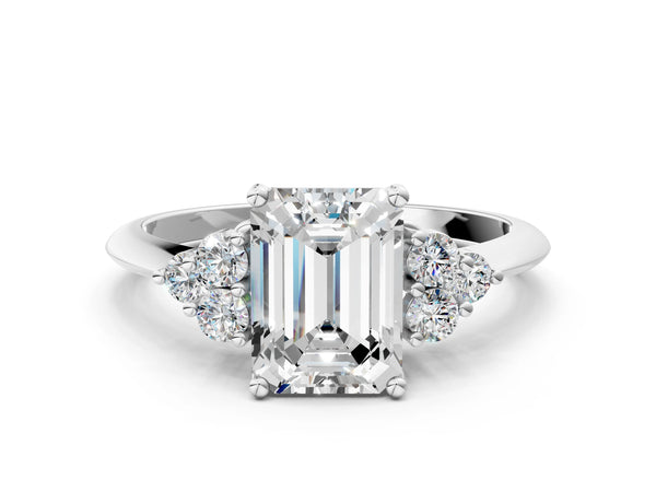 White gold Oval Cut Diamond Cluster Ring with Solitaire Band and Four-Prong Setting