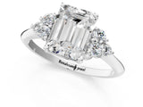 White gold Emerald Cut Cut Diamond Cluster Ring with Solitaire Band and Four-Prong Setting_198