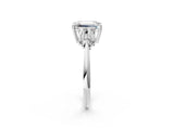 White gold Emerald Cut Cut Diamond Cluster Ring with Solitaire Band and Four-Prong Setting_199