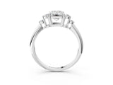 White gold Emerald Cut Cut Diamond Cluster Ring with Solitaire Band and Four-Prong Setting_200