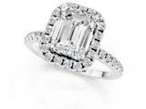 White gold Emerald Cut Cut Diamond Floral Halo Engagement Ring with Pavé Band and Prong Setting_1