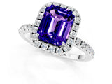 White gold Emerald Cut Cut Diamond Floral Halo Engagement Ring with Pavé Band and Prong Setting_1