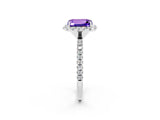 White gold Emerald Cut Cut Diamond Floral Halo Engagement Ring with Pavé Band and Prong Setting_2