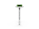 White gold Emerald Cut Cut Diamond Floral Halo Engagement Ring with Pavé Band and Prong Setting_2