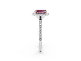 White gold Emerald Cut Cut Diamond Floral Halo Engagement Ring with Pavé Band and Prong Setting_2