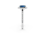 White gold Emerald Cut Cut Diamond Floral Halo Engagement Ring with Pavé Band and Prong Setting_2