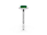 White gold Emerald Cut Cut Diamond Floral Halo Engagement Ring with Pavé Band and Prong Setting_2