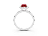 White gold Emerald Cut Cut Diamond Floral Halo Engagement Ring with Pavé Band and Prong Setting_3