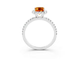 White gold Emerald Cut Cut Diamond Floral Halo Engagement Ring with Pavé Band and Prong Setting_3