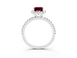 White gold Emerald Cut Cut Diamond Floral Halo Engagement Ring with Pavé Band and Prong Setting_3