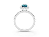 White gold Emerald Cut Cut Diamond Floral Halo Engagement Ring with Pavé Band and Prong Setting_3