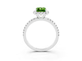 White gold Emerald Cut Cut Diamond Floral Halo Engagement Ring with Pavé Band and Prong Setting_3