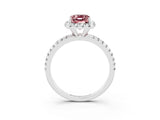 White gold Emerald Cut Cut Diamond Floral Halo Engagement Ring with Pavé Band and Prong Setting_3