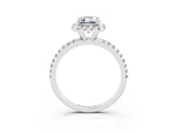 White gold Emerald Cut Cut Diamond Floral Halo Engagement Ring with Pavé Band and Prong Setting_3