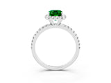 White gold Emerald Cut Cut Diamond Floral Halo Engagement Ring with Pavé Band and Prong Setting_3
