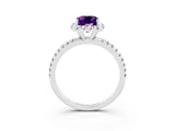 White gold Emerald Cut Cut Diamond Floral Halo Engagement Ring with Pavé Band and Prong Setting_3
