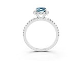White gold Emerald Cut Cut Diamond Floral Halo Engagement Ring with Pavé Band and Prong Setting_3