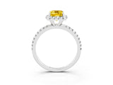 White gold Emerald Cut Cut Diamond Floral Halo Engagement Ring with Pavé Band and Prong Setting_3