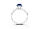 White gold Emerald Cut Cut Diamond Floral Halo Engagement Ring with Pavé Band and Prong Setting_3