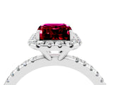 White gold Emerald Cut Cut Diamond Floral Halo Engagement Ring with Pavé Band and Prong Setting_4