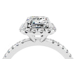 White gold Emerald Cut Cut Diamond Floral Halo Engagement Ring with Pavé Band and Prong Setting_4
