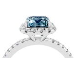 White gold Emerald Cut Cut Diamond Floral Halo Engagement Ring with Pavé Band and Prong Setting_4