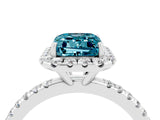 White gold Emerald Cut Cut Diamond Floral Halo Engagement Ring with Pavé Band and Prong Setting_4
