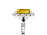 White gold Emerald Cut Cut Diamond Floral Halo Engagement Ring with Pavé Band and Prong Setting_5