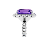 White gold Emerald Cut Cut Diamond Floral Halo Engagement Ring with Pavé Band and Prong Setting_5