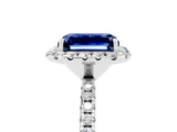 White gold Emerald Cut Cut Diamond Floral Halo Engagement Ring with Pavé Band and Prong Setting_5