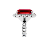 White gold Emerald Cut Cut Diamond Floral Halo Engagement Ring with Pavé Band and Prong Setting_5