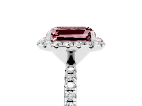 White gold Emerald Cut Cut Diamond Floral Halo Engagement Ring with Pavé Band and Prong Setting_5