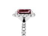 White gold Emerald Cut Cut Diamond Floral Halo Engagement Ring with Pavé Band and Prong Setting_5