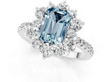 White gold Emerald Cut Cut Diamond Floral Halo Pave Band with Prong Setting_1