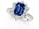 White gold Emerald Cut Cut Diamond Floral Halo Pave Band with Prong Setting_1