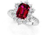 White gold Emerald Cut Cut Diamond Floral Halo Pave Band with Prong Setting_1