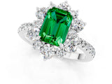 White gold Emerald Cut Cut Diamond Floral Halo Pave Band with Prong Setting_1
