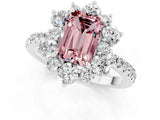 White gold Emerald Cut Cut Diamond Floral Halo Pave Band with Prong Setting_1
