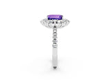 White gold Emerald Cut Cut Diamond Floral Halo Pave Band with Prong Setting_2