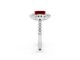 White gold Emerald Cut Cut Diamond Floral Halo Pave Band with Prong Setting_2