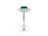 White gold Emerald Cut Cut Diamond Floral Halo Pave Band with Prong Setting_2